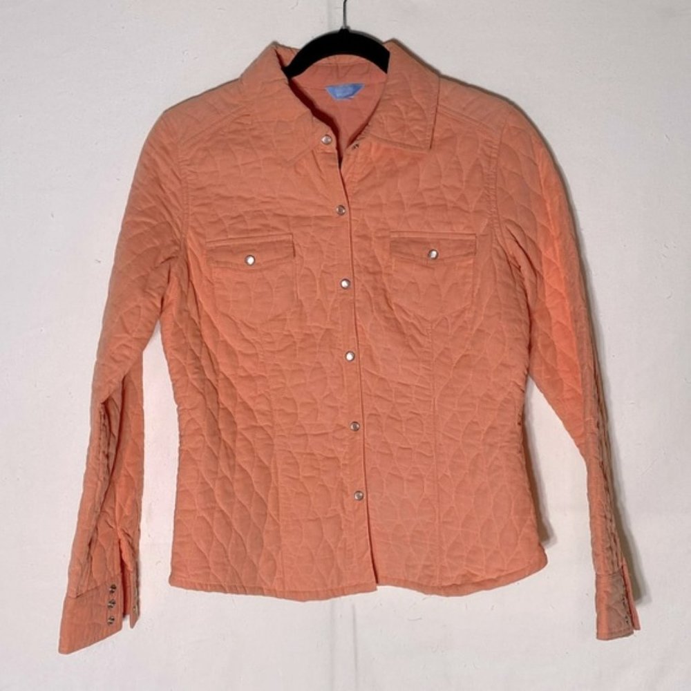 Denver Hayes Orange Quilted Corduroy Pearl Snap Light Jacket Shacket XS